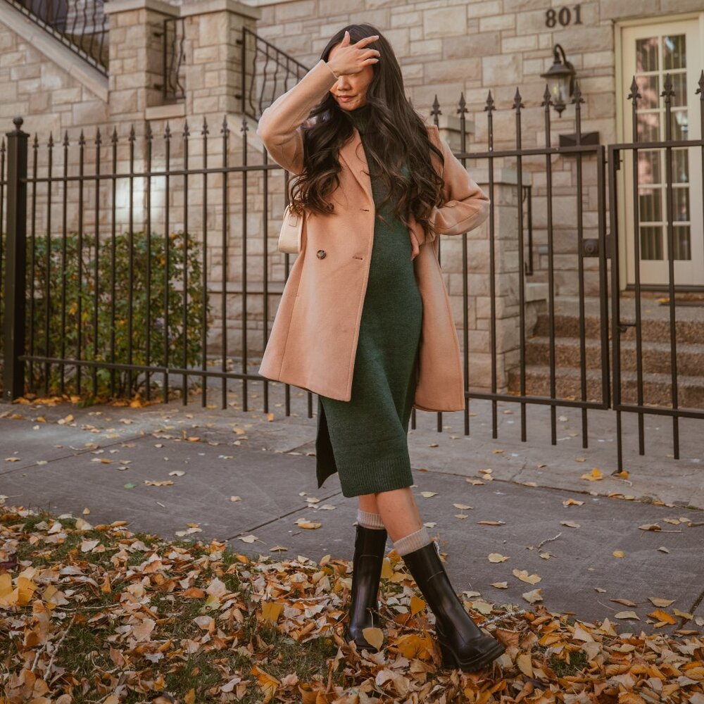 Light brown camel colour double breasted fall jacket